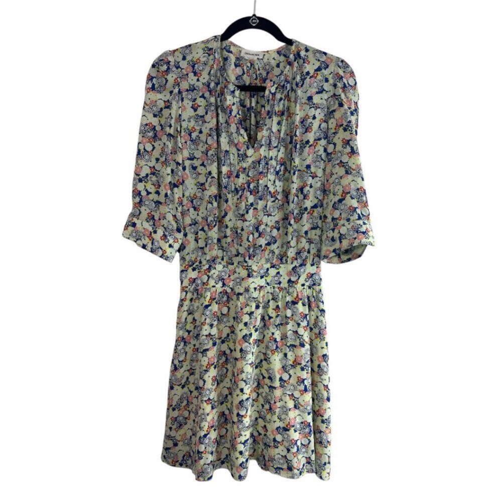 Zadig & Voltaire Cream Floral Print Short Dress with Navy and Pink Accents